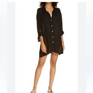 NWT Elan Boyfriend Style Size‎ Small Oversized Black Button-Up Tunic Blouse